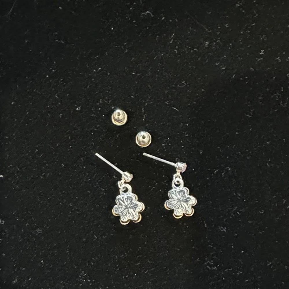 Silver Rhinestone Flower Earrings - Picture 2 of 4